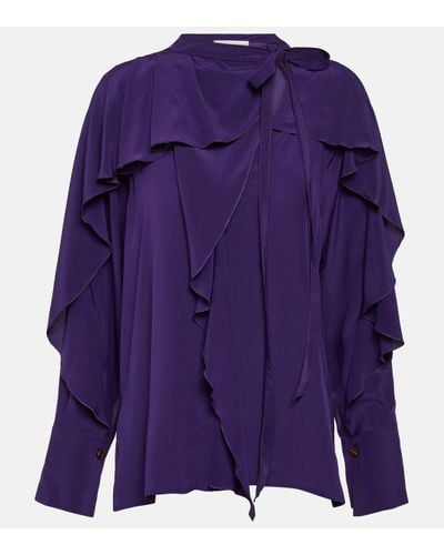 Victoria Beckham Ruffled Silk Blouse - Purple