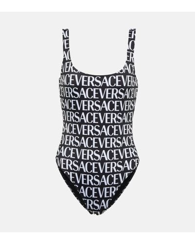 Versace And White All-over Logo Print Swimsuit - Black