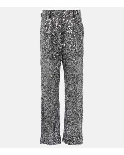 Blazé Milano Fox Sequined Straight Trousers - Grey