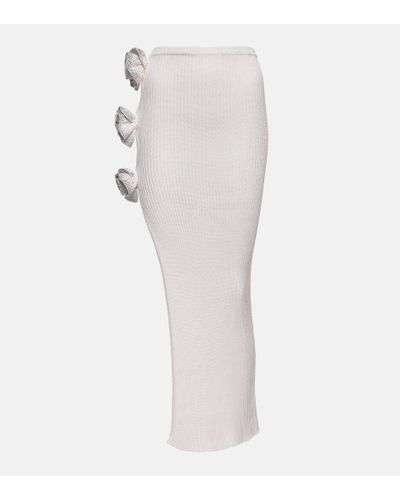GIUSEPPE DI MORABITO Embellished Ribbed-knit Midi Skirt - White