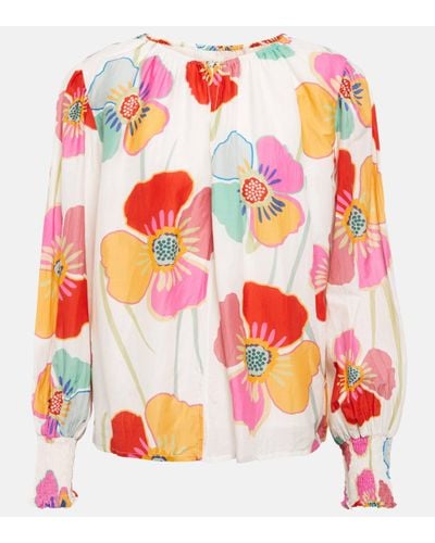 Velvet Avery Floral Cotton And Silk Blouse - Pink