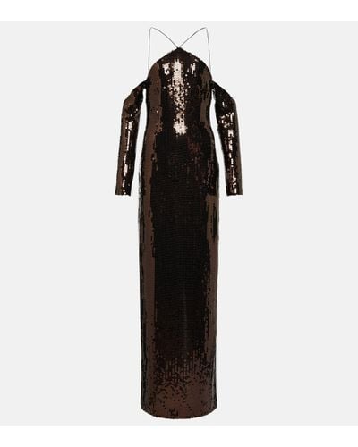 ‎Taller Marmo Robe longue Moonstruck a sequins - Marron