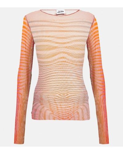 Jean Paul Gaultier Longsleeve Morphing Stripes aus Mesh - Pink