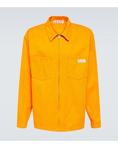 Marni Giacca camicia in gabardine di misto cotone con logo - Arancione