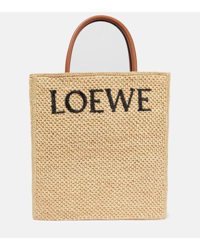 Loewe Standard A4 Tote Bag In Raffia In Natural/black
