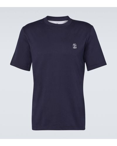 Brunello Cucinelli T-shirt en coton imprime - Bleu