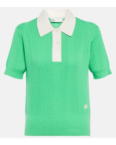Tory Sport Cotton Pointelle Polo Sweater - Green
