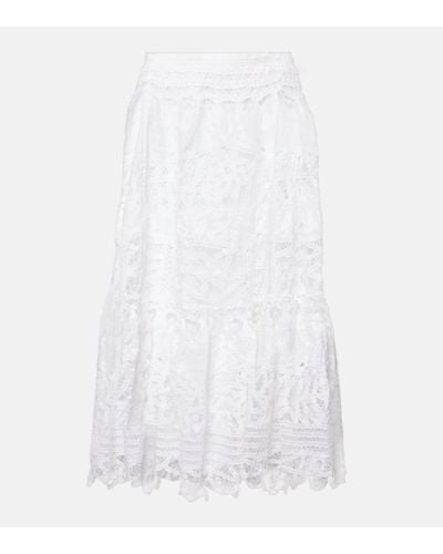 Polo Ralph Lauren Linen Lace Midi Skirt - White