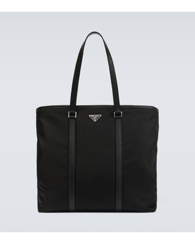 Prada Re-nylon Leather-trimmed Tote Bag - Black