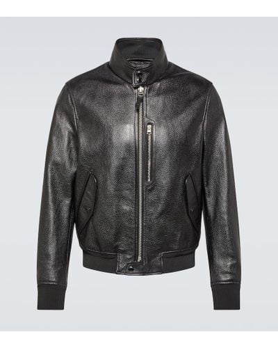 Tom Ford Leather Bomber Jacket - Gray