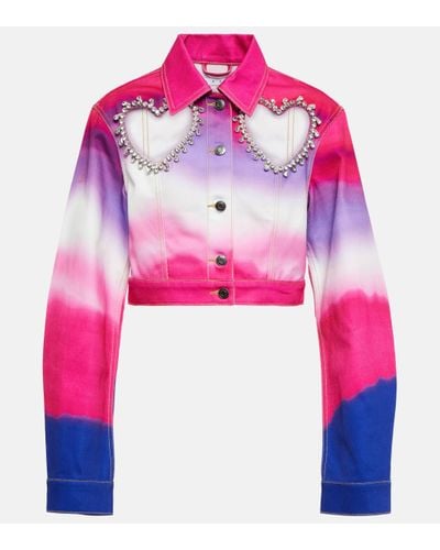 Area Embellished Ombre Denim Jacket - Pink