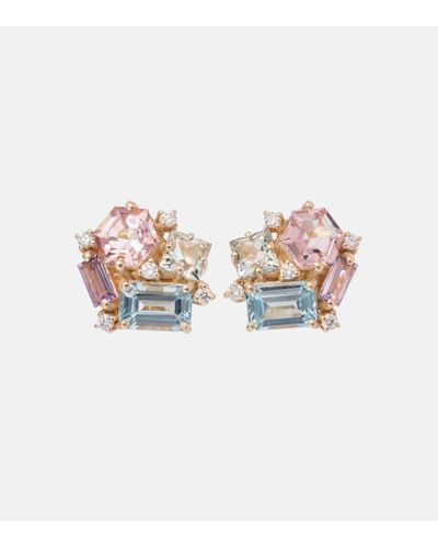 Suzanne Kalan Pastel Blossom 14kt Gold Earrings With Amethysts, Topaz And Diamonds - Multicolor