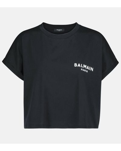Balmain T-shirt raccourci en coton a logo - Noir