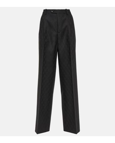Gucci Pantalon droit a taille haute en jacquard GG de laine - Noir