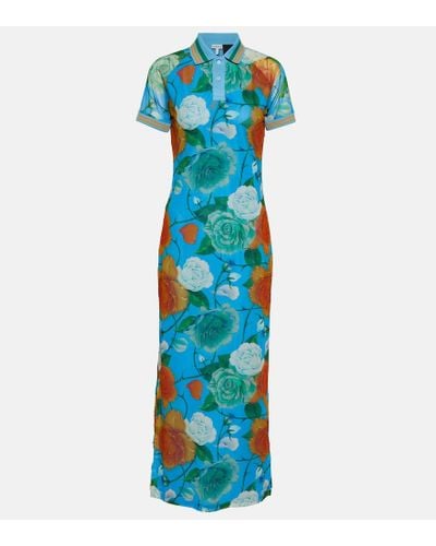 Loewe + Paula's Ibiza Floral-print Stretch-mesh Maxi Dress - Blue