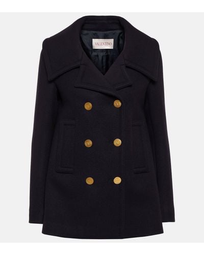 Valentino Double-breasted Wool-blend Peacoat - Black