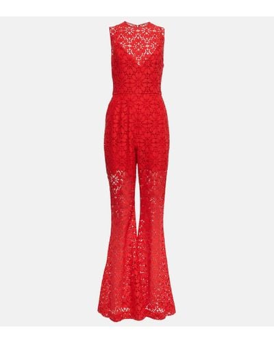 Elie Saab Jumpsuit a gamba larga in pizzo guipure - Rosso