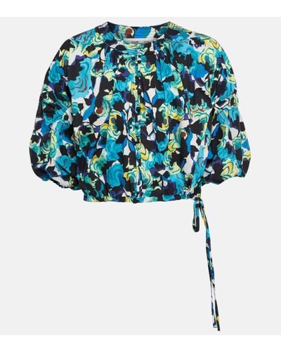 Diane von Furstenberg Top Dario en coton melange a fleurs - Bleu