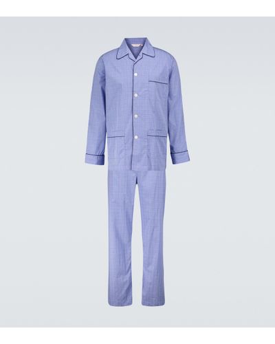 Derek Rose Karierter Pyjama Felsted 3 aus Baumwolle - Blau