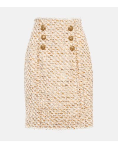 Balmain High-rise Tweed Miniskirt - Natural