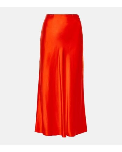 FRAME Silk Satin Midi Skirt - Red
