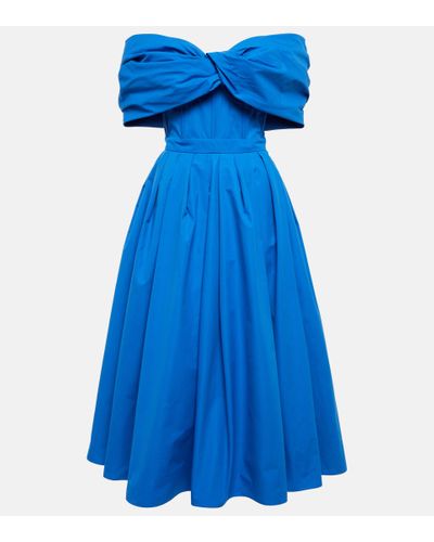 Alexander McQueen Vestido midi en popelin de algodon - Azul