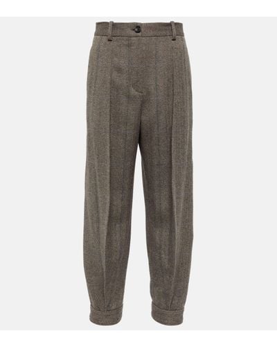 Loro Piana Herringbone Cashmere Tapered Trousers - Grey