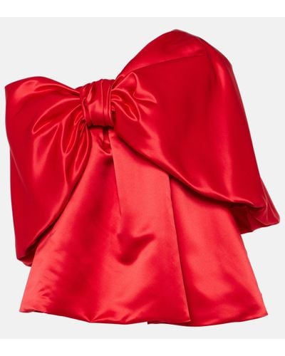 Simone Rocha Bow-detail Off-shoulder Satin Top - Red