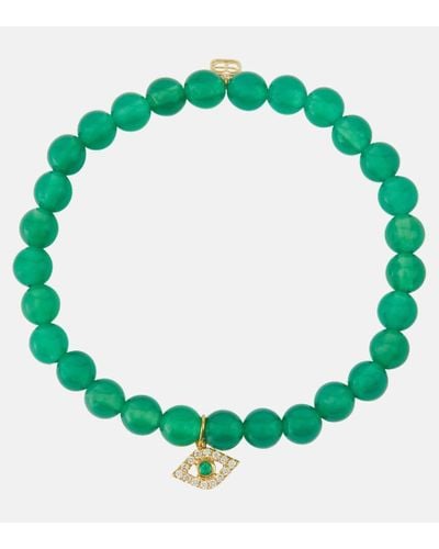 Sydney Evan Evil Eye 14kt Gold And Onyx Bracelet With An Emerald And Diamonds - Green