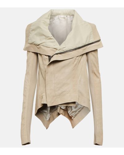 Rick Owens Wool-trimmed Leather Jacket - Natural