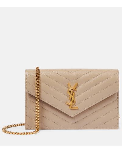 Saint Laurent Cassandre Matelasse Envelope Leather Wallet On Chain - Natural