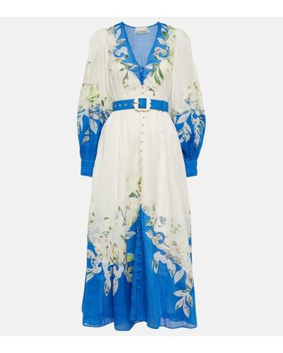 ALÉMAIS Rita Floral-appliquéd Midi Dress - Blue