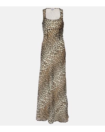 Ganni Leopard-print Chiffon Maxi Dress - Metallic