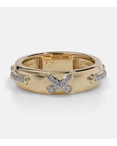 STONE AND STRAND Diamond Cross Stitch 14kt Gold Ring With White Diamonds - Metallic
