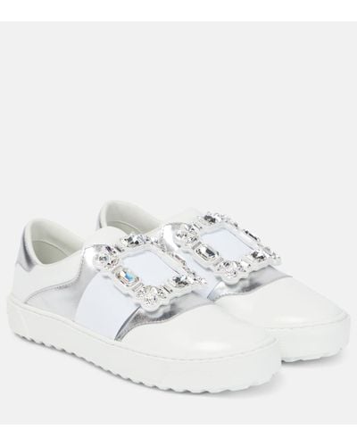 Roger Vivier Very Vivier Embellished Leather Sneakers - White
