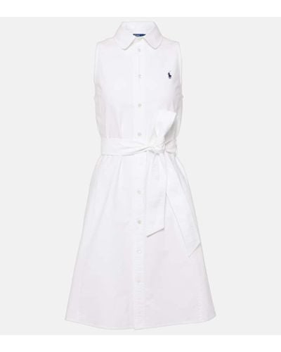 Polo Ralph Lauren Logo-embroidered Belted Cotton-poplin Midi Dress - White