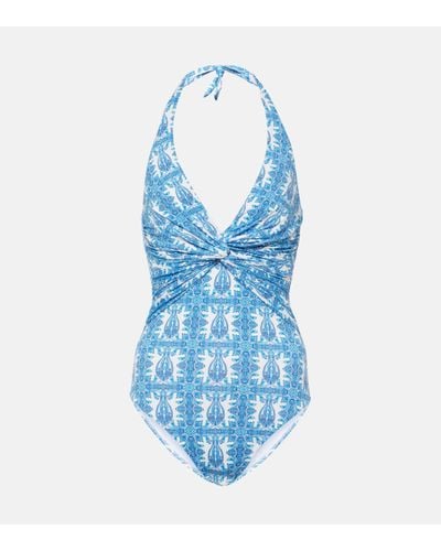 Melissa Odabash Zanzibar Printed Halterneck Swimsuit - Blue