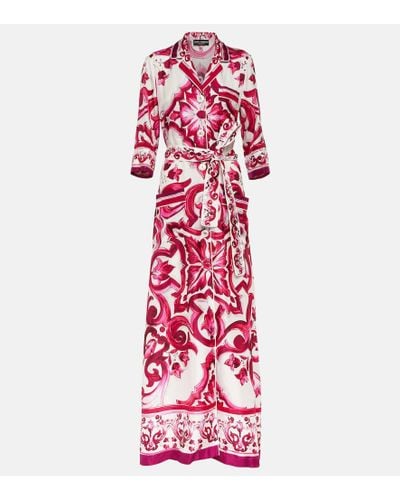 Dolce & Gabbana Vestido camisero en sarga de seda - Rojo