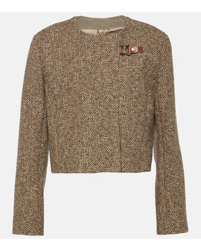 Chloé Verkürzte Jacke Aus Tweed Aus Einer Wollmischung Mit Verzierung - Braun