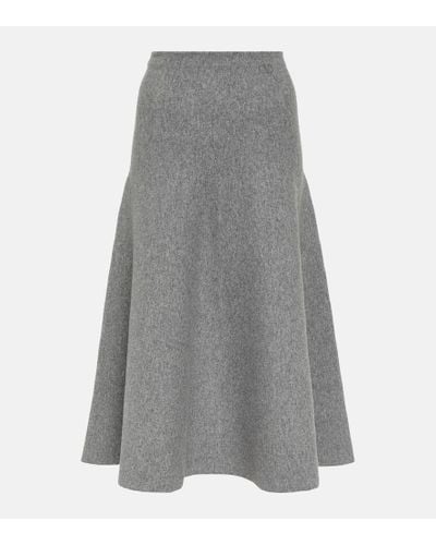 Valentino High-rise Wool-blend Midi Skirt - Gray