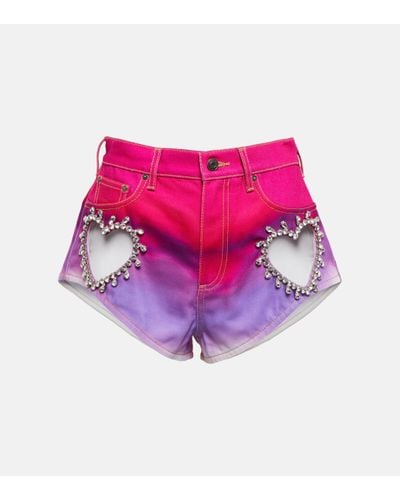 Area Embellished Ombre Denim Shorts - Pink