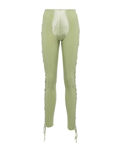 Jean Paul Gaultier X Lotta Volkova Lace-up Satin And Mesh leggings - Green