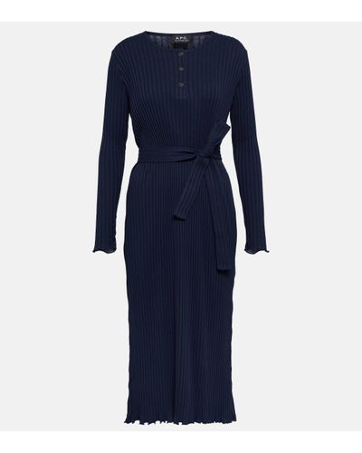 A.P.C. Sandy Ribbed Cotton Midi Dress - Blue