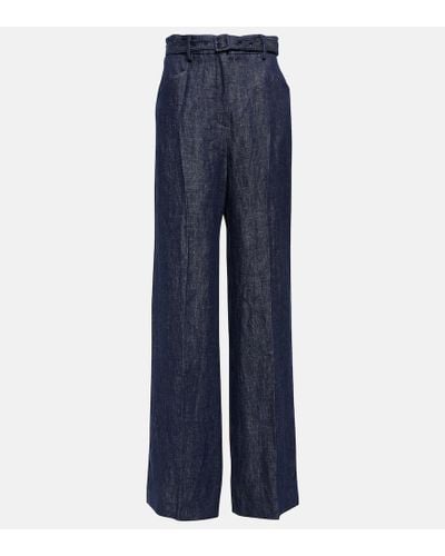 Gabriela Hearst Pantalones anchos de lino de tiro alto - Azul