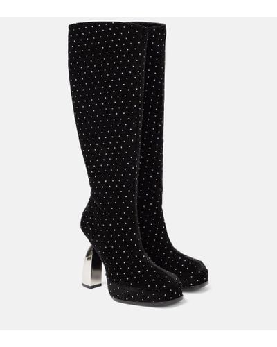 NODALETO Angel S Embellished Velvet Knee-high Boots - Black