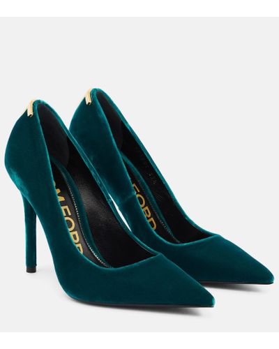 Tom Ford T-logo Velvet Pumps - Green