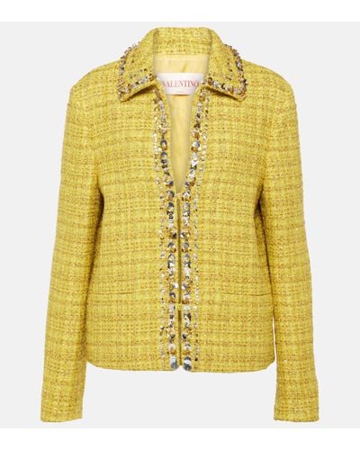 Valentino Embellished Tweed Jacket - Yellow