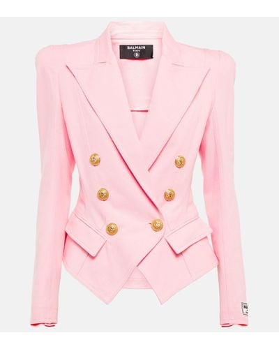 Balmain Double Breast Denim Blazer Jacket Jackets - Pink