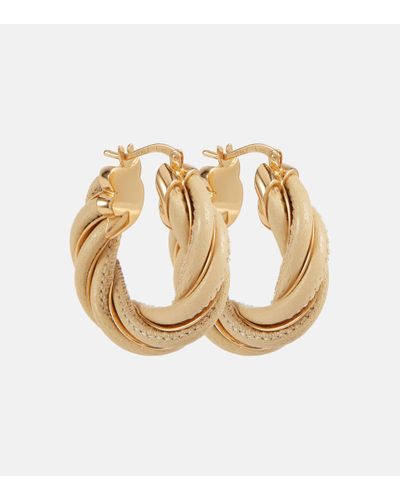 Bottega Veneta Twist Gold-plated And Leather Hoop Earrings - Metallic