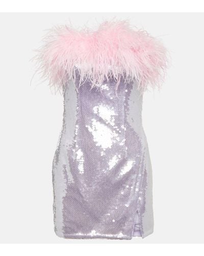 Self-Portrait Feather-trimmed Sequined Minidress - Pink